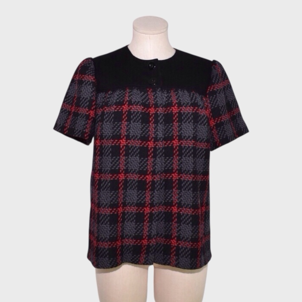 Badgley Mischka Plaid Wool Short Sleeve Jacket